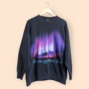 Vintage 90s Northern Lights Wolf Crewneck Sweatshirt Signal Sports Unisex L/XL